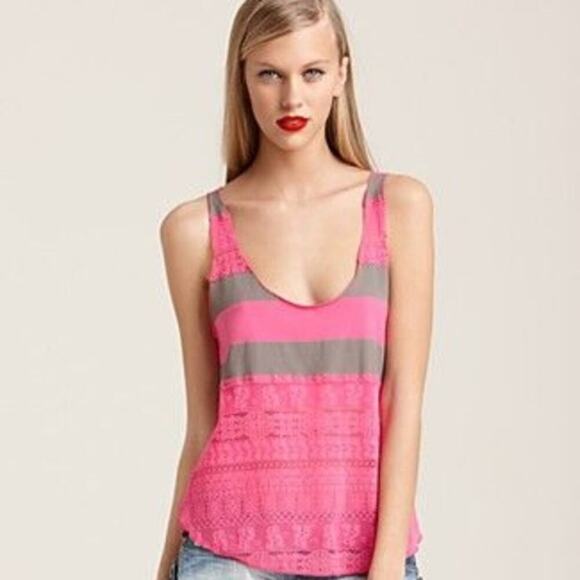We The Free Scoop Neck Knit & Lace Pink & Gray Racerback Tank Top Size Medium - Picture 1 of 8